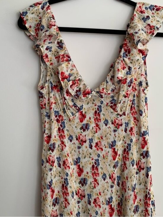 Doen Arleen Silk Ruffle Floral V Neck Slip Midi Maxi Dress Wildflower Thicket - Picture 7 of 12